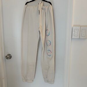 Ocean Drive Cream Joggers with Colorful Smiley Design